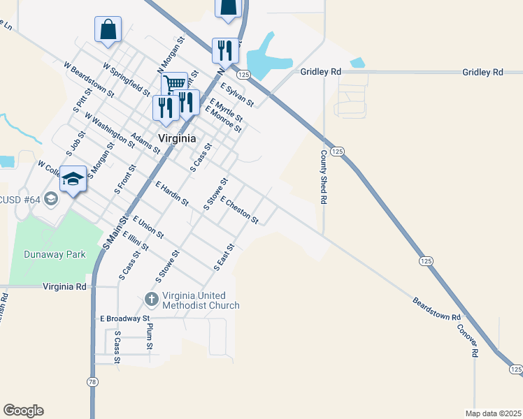 map of restaurants, bars, coffee shops, grocery stores, and more near 134 South East Street in Virginia