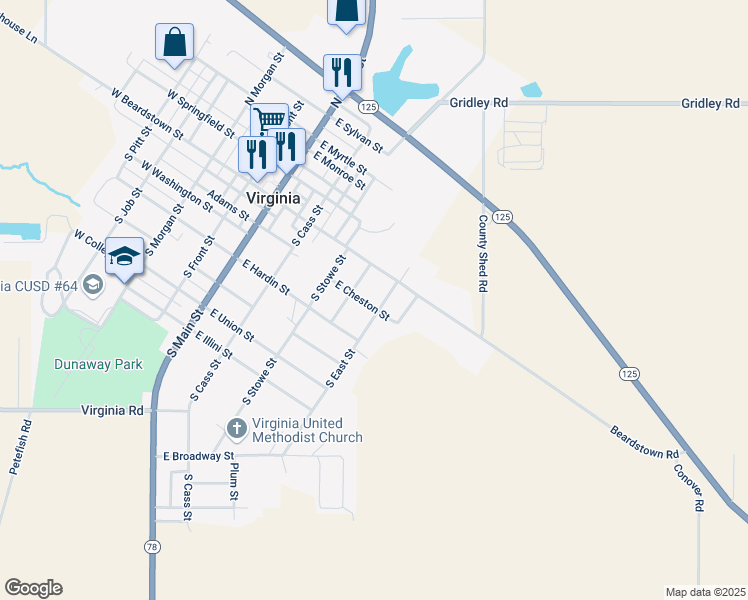 map of restaurants, bars, coffee shops, grocery stores, and more near 134-198 South East Street in Virginia