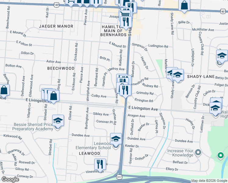 map of restaurants, bars, coffee shops, grocery stores, and more near 1383 Harlow Road in Columbus