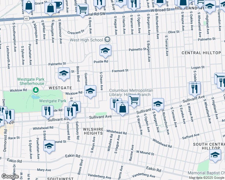map of restaurants, bars, coffee shops, grocery stores, and more near 406 South Powell Avenue in Columbus