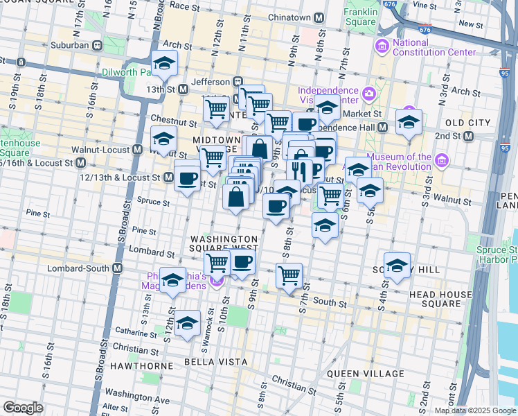 map of restaurants, bars, coffee shops, grocery stores, and more near 243-49 South Hutchinson Street in Philadelphia
