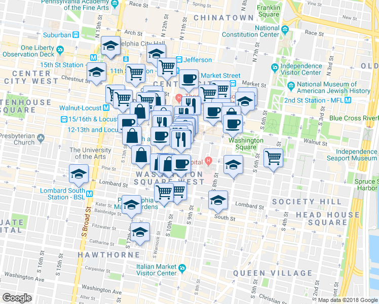 map of restaurants, bars, coffee shops, grocery stores, and more near 928 Irving Street in Philadelphia