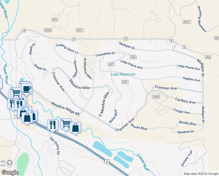 map of restaurants, bars, coffee shops, grocery stores, and more near 438 County Road 832 in Fraser