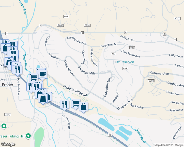 map of restaurants, bars, coffee shops, grocery stores, and more near in Grand County