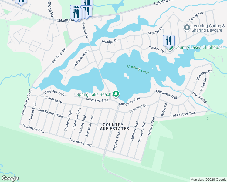 map of restaurants, bars, coffee shops, grocery stores, and more near 8 Spring Terrace in Browns Mills