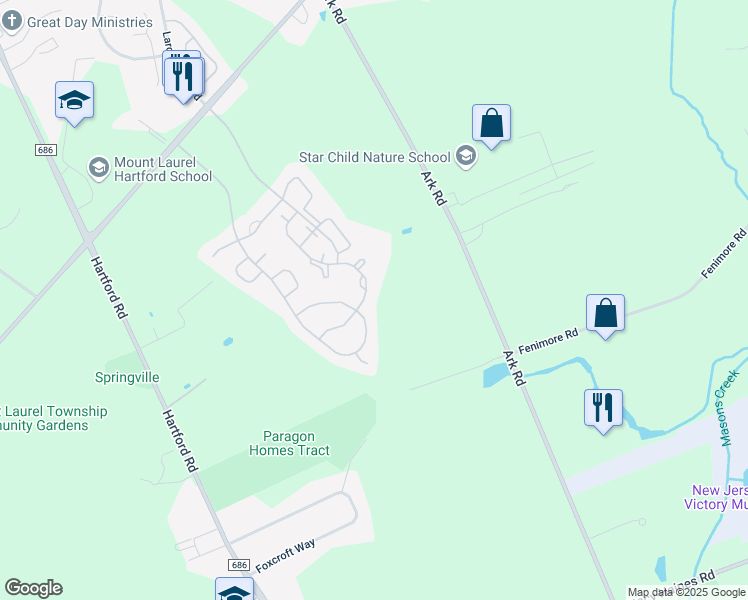 map of restaurants, bars, coffee shops, grocery stores, and more near 5105A Albridge Way in Mount Laurel Township