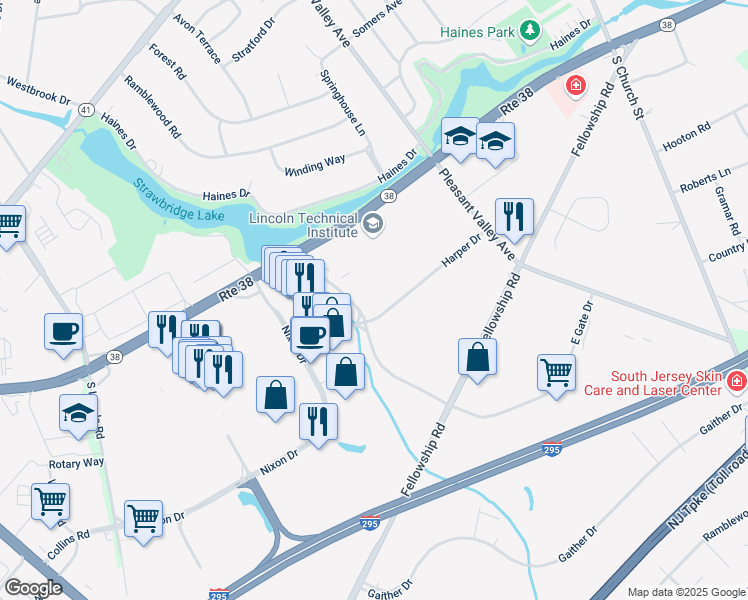 map of restaurants, bars, coffee shops, grocery stores, and more near 307 Harper Drive in Moorestown