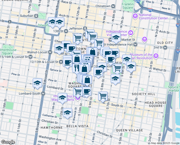 map of restaurants, bars, coffee shops, grocery stores, and more near 928 Irving Street in Philadelphia