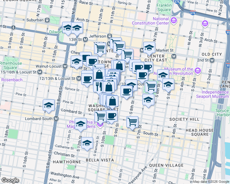 map of restaurants, bars, coffee shops, grocery stores, and more near 934 Irving Street in Philadelphia