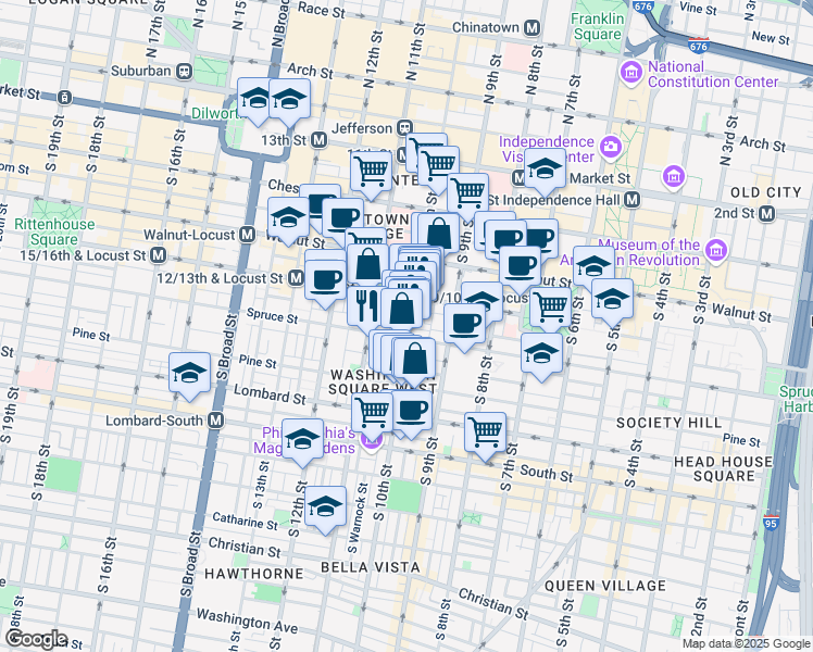 map of restaurants, bars, coffee shops, grocery stores, and more near 913 Manning Street in Philadelphia