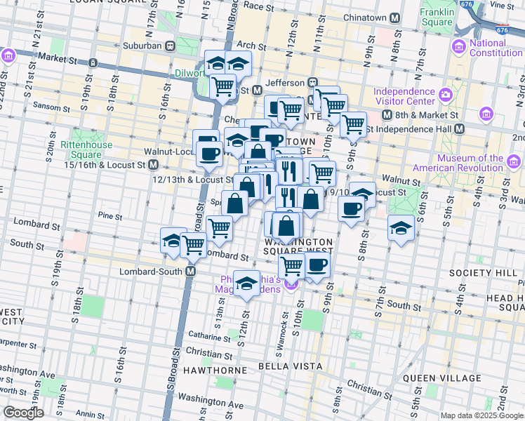 map of restaurants, bars, coffee shops, grocery stores, and more near in Philadelphia