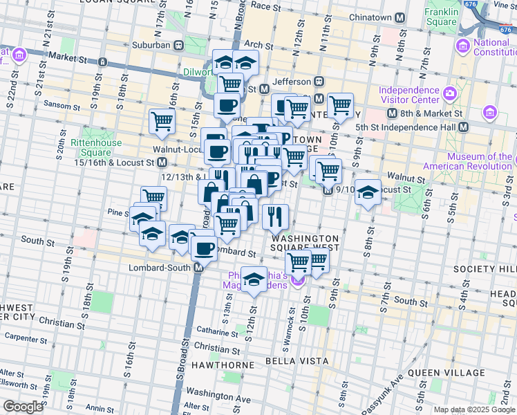 map of restaurants, bars, coffee shops, grocery stores, and more near in Philadelphia