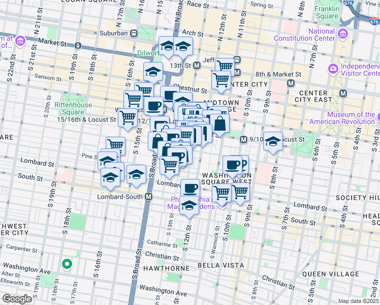 map of restaurants, bars, coffee shops, grocery stores, and more near in Philadelphia