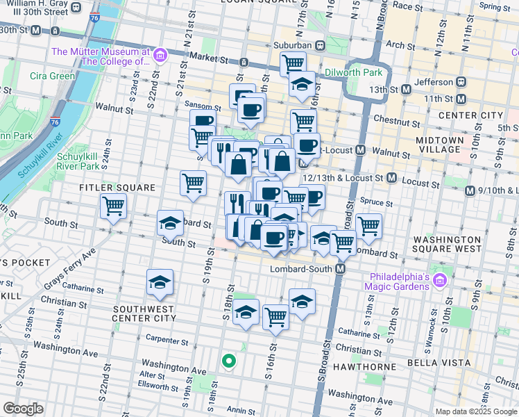 map of restaurants, bars, coffee shops, grocery stores, and more near in Philadelphia