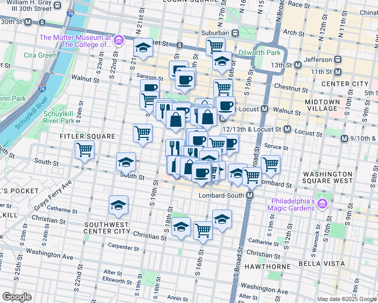 map of restaurants, bars, coffee shops, grocery stores, and more near in Philadelphia