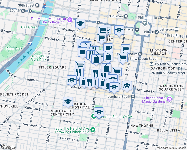 map of restaurants, bars, coffee shops, grocery stores, and more near 1826 Pine Street in Philadelphia