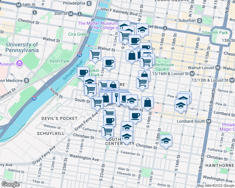 map of restaurants, bars, coffee shops, grocery stores, and more near in Philadelphia