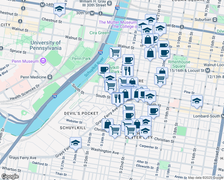 map of restaurants, bars, coffee shops, grocery stores, and more near 2426 Lombard Street in Philadelphia