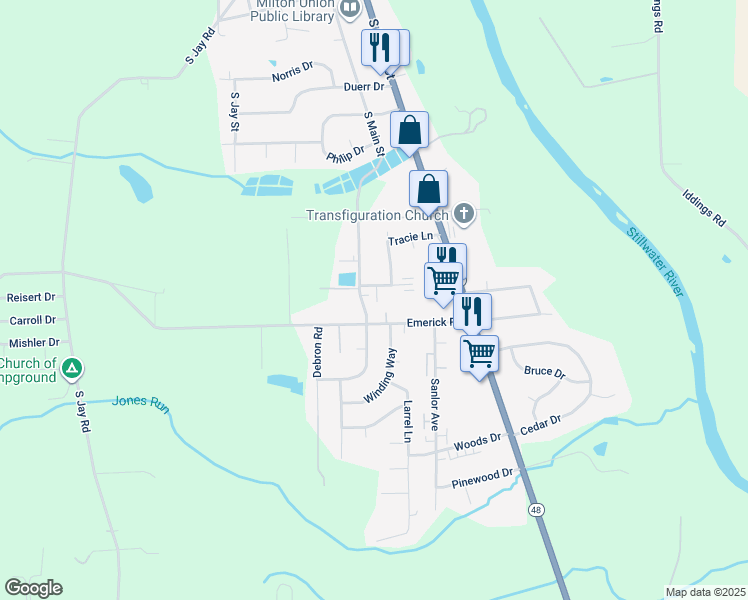 map of restaurants, bars, coffee shops, grocery stores, and more near 167 Bevonne Ct in West Milton