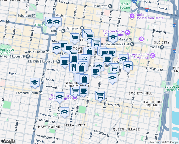map of restaurants, bars, coffee shops, grocery stores, and more near 243-49 South Hutchinson Street in Philadelphia