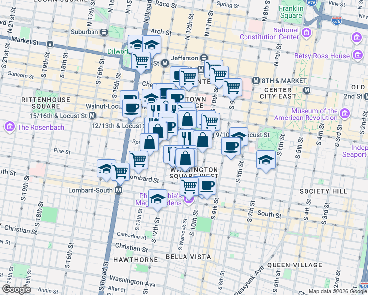 map of restaurants, bars, coffee shops, grocery stores, and more near in Philadelphia