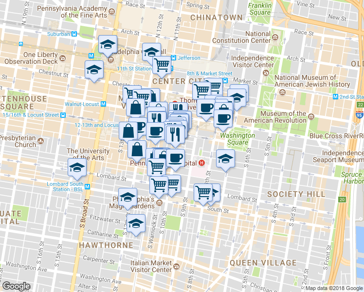 map of restaurants, bars, coffee shops, grocery stores, and more near 934 Irving Street in Philadelphia