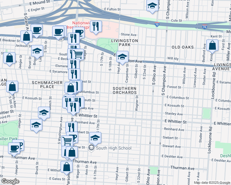map of restaurants, bars, coffee shops, grocery stores, and more near 873 Heyl Avenue in Columbus
