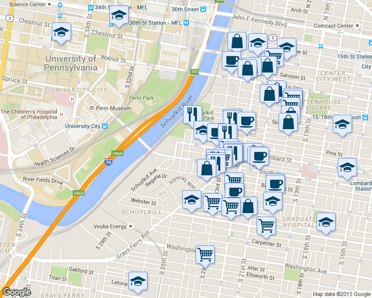 map of restaurants, bars, coffee shops, grocery stores, and more near 2609 Naudain Street in Philadelphia