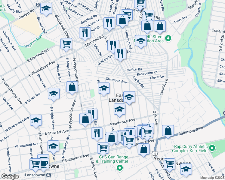 map of restaurants, bars, coffee shops, grocery stores, and more near 226 Lexington Avenue in Lansdowne