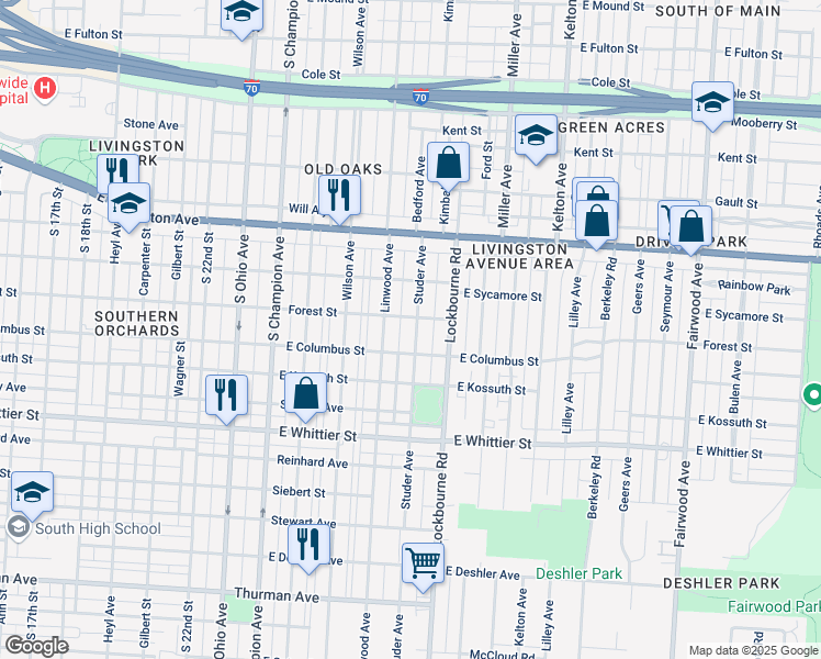 map of restaurants, bars, coffee shops, grocery stores, and more near 945 Studer Avenue in Columbus