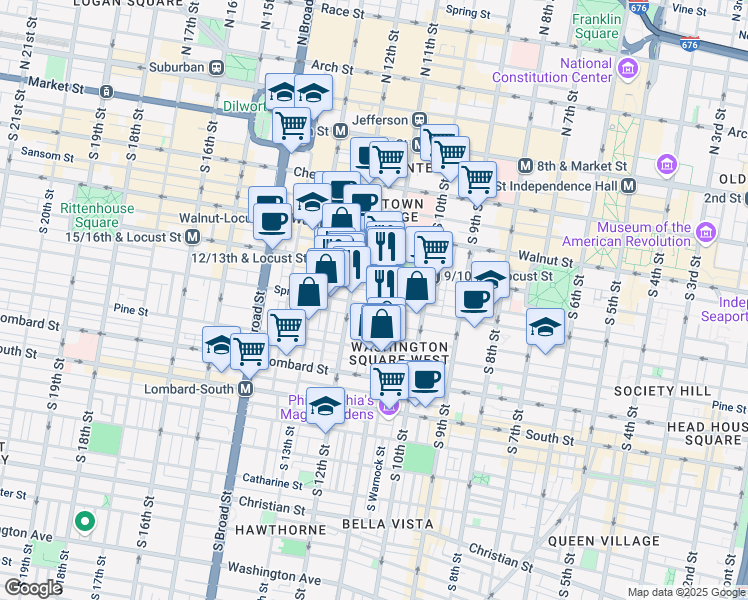 map of restaurants, bars, coffee shops, grocery stores, and more near in Philadelphia