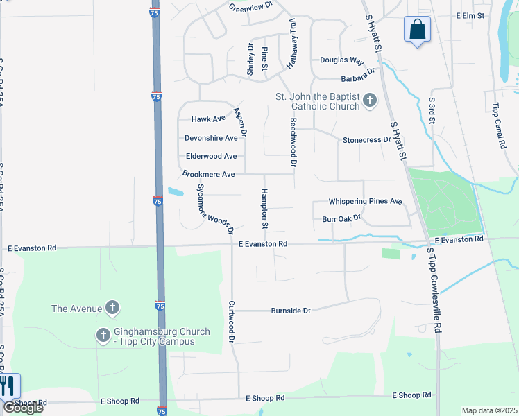map of restaurants, bars, coffee shops, grocery stores, and more near 737 Hampton Street in Tipp City