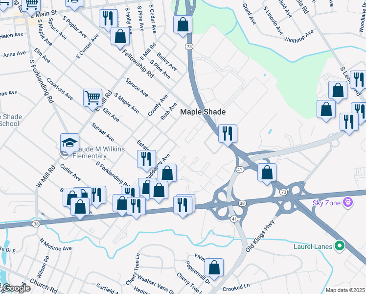 map of restaurants, bars, coffee shops, grocery stores, and more near 539 South Maple Avenue in Maple Shade Township