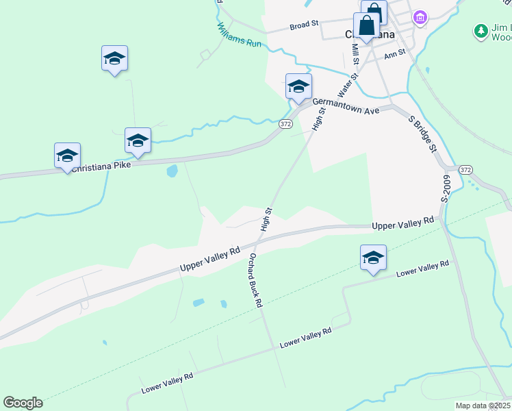 map of restaurants, bars, coffee shops, grocery stores, and more near 35 High St in Christiana