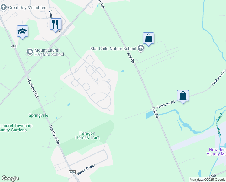 map of restaurants, bars, coffee shops, grocery stores, and more near 5105A Albridge Way in Mount Laurel Township