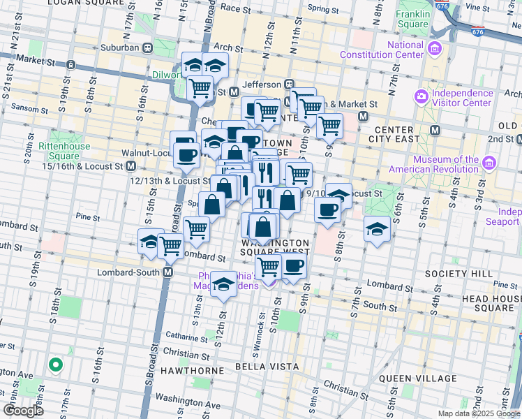 map of restaurants, bars, coffee shops, grocery stores, and more near in Philadelphia