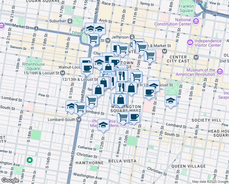 map of restaurants, bars, coffee shops, grocery stores, and more near in Philadelphia