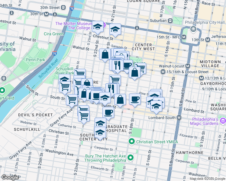 map of restaurants, bars, coffee shops, grocery stores, and more near in Philadelphia