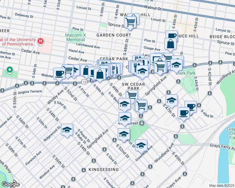 map of restaurants, bars, coffee shops, grocery stores, and more near in Philadelphia