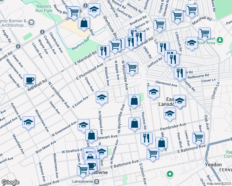 map of restaurants, bars, coffee shops, grocery stores, and more near 209 Hansell Road in Lansdowne