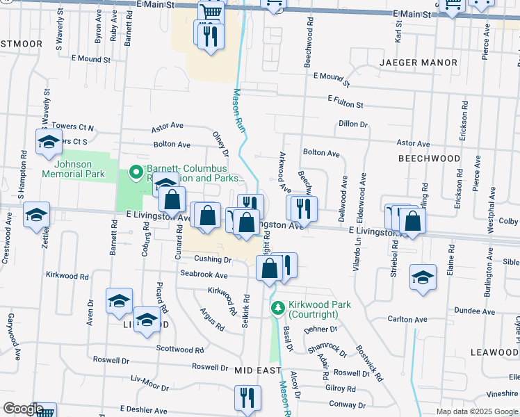 map of restaurants, bars, coffee shops, grocery stores, and more near in Columbus
