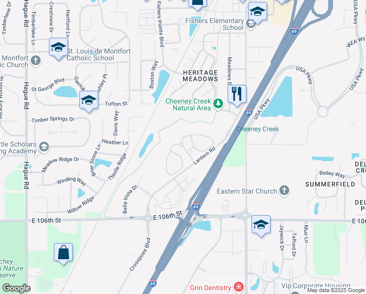 map of restaurants, bars, coffee shops, grocery stores, and more near 8495 Scenic View Drive in Fishers