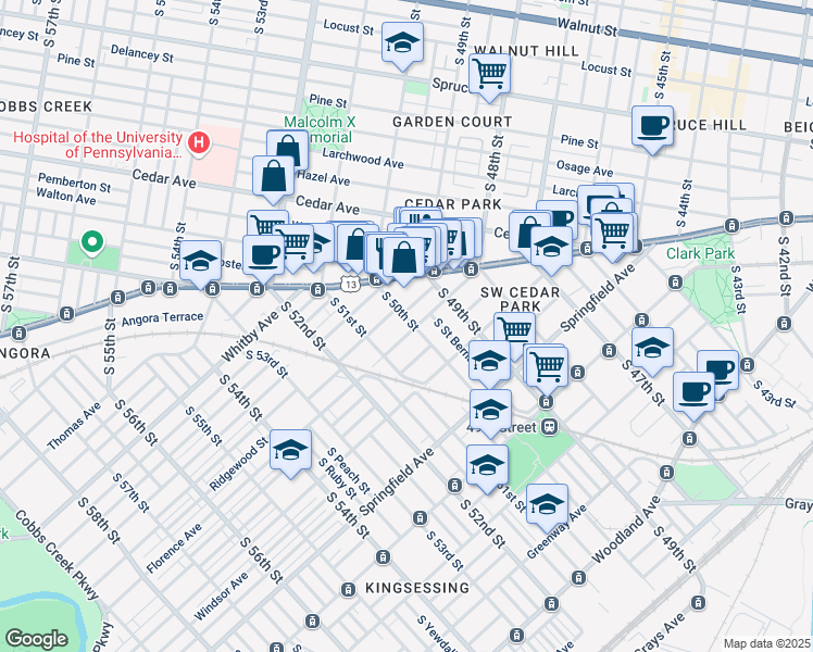 map of restaurants, bars, coffee shops, grocery stores, and more near 5007 Florence Avenue in Philadelphia