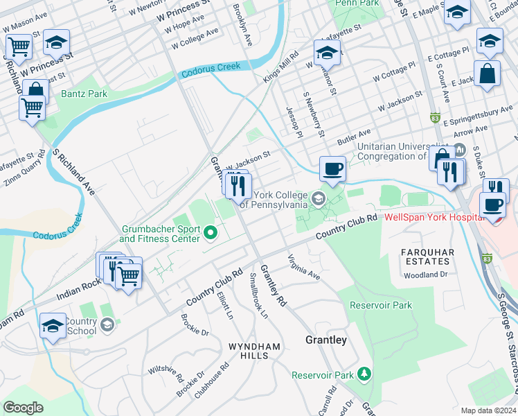 map of restaurants, bars, coffee shops, grocery stores, and more near 514 Ludlow Avenue in York