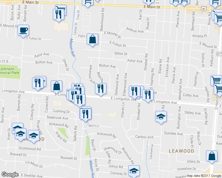 map of restaurants, bars, coffee shops, grocery stores, and more near 1304 Carolwood Avenue in Columbus