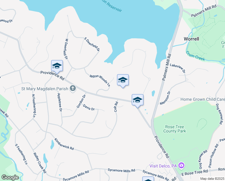 map of restaurants, bars, coffee shops, grocery stores, and more near 106 Wilton Woods Lane in Media