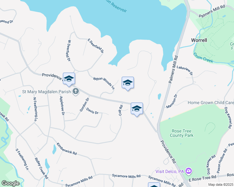 map of restaurants, bars, coffee shops, grocery stores, and more near 106 Wilton Woods Lane in Media
