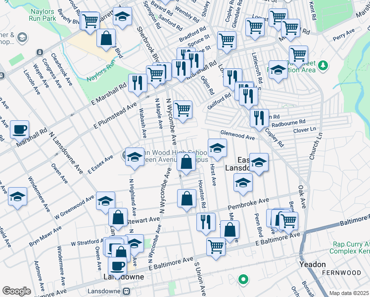 map of restaurants, bars, coffee shops, grocery stores, and more near 204 Chapman Avenue in Lansdowne