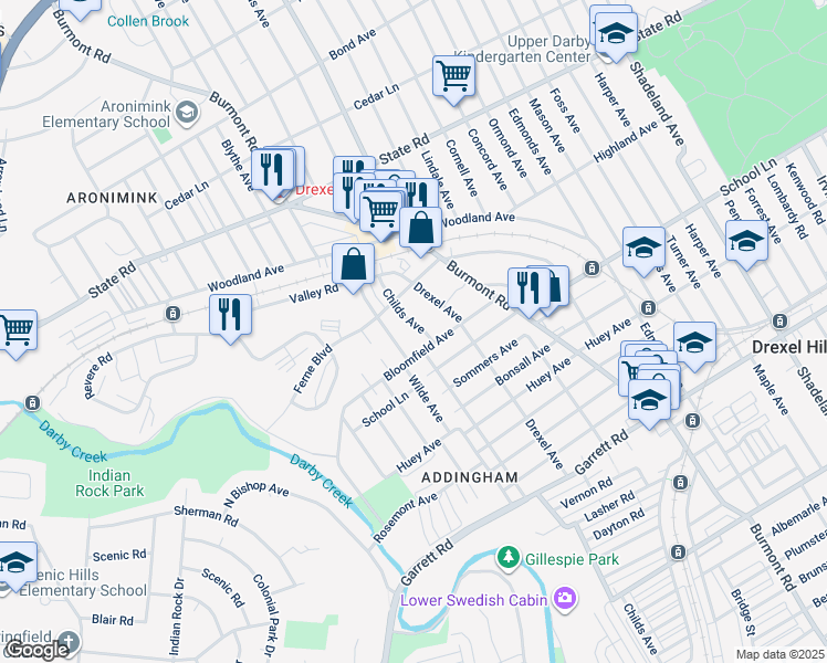map of restaurants, bars, coffee shops, grocery stores, and more near 634 Childs Avenue in Drexel Hill