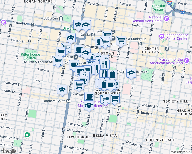map of restaurants, bars, coffee shops, grocery stores, and more near in Philadelphia